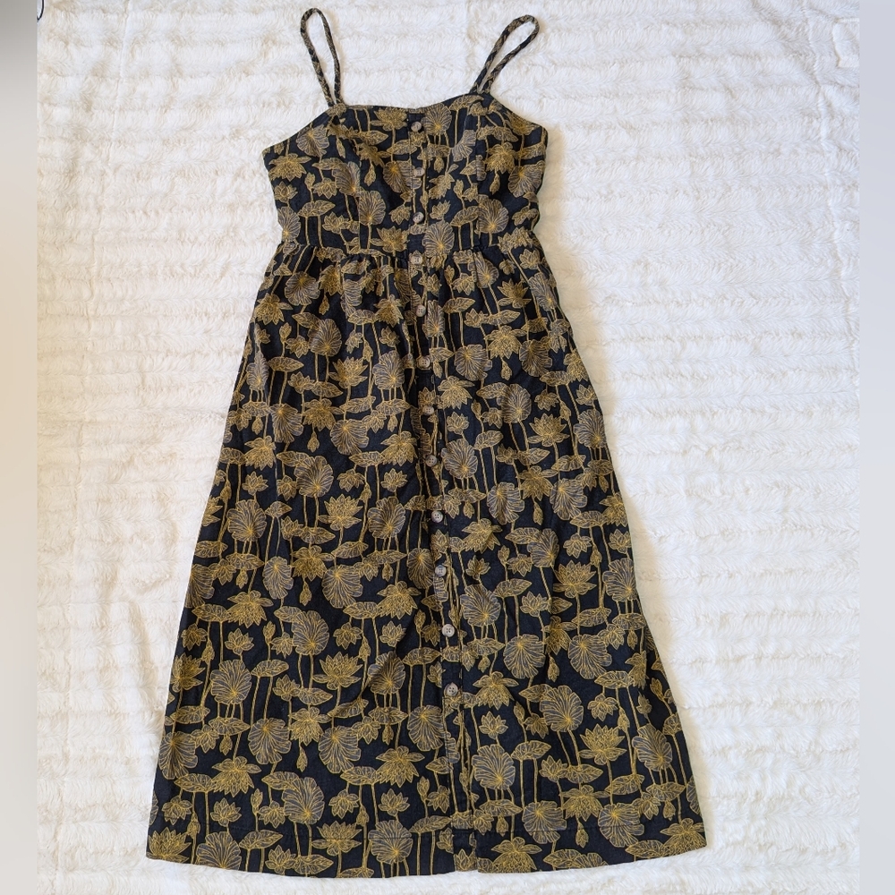 dip Black and Gold Floral Midi Dress
